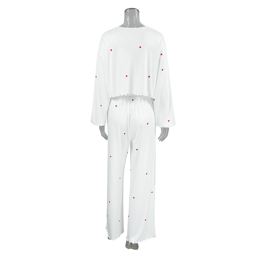 ChicShe 2025 Europäische und amerikanische Frühlings-Strick-Hausmode für Damen, Herzmuster-Ärmel, lange Hose, lockerer zweiteiliger Pyjama_voghion.com