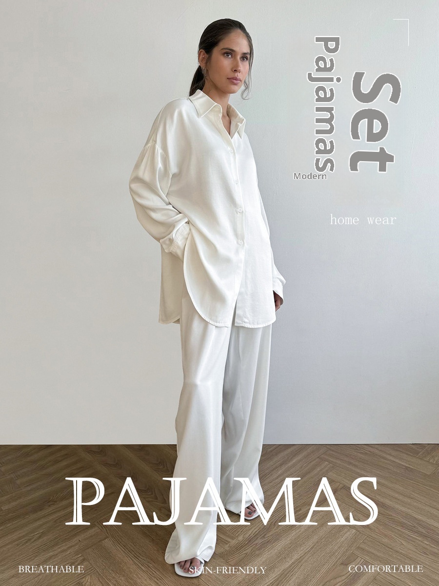 ChicShe Cross-Border Pyjama-Set mit spitzem Kragen, Strickjacke und langer Hose, europäischer und amerikanischer Stil, Winter 2025, neue lockere Pyjamas, Export_voghion.com