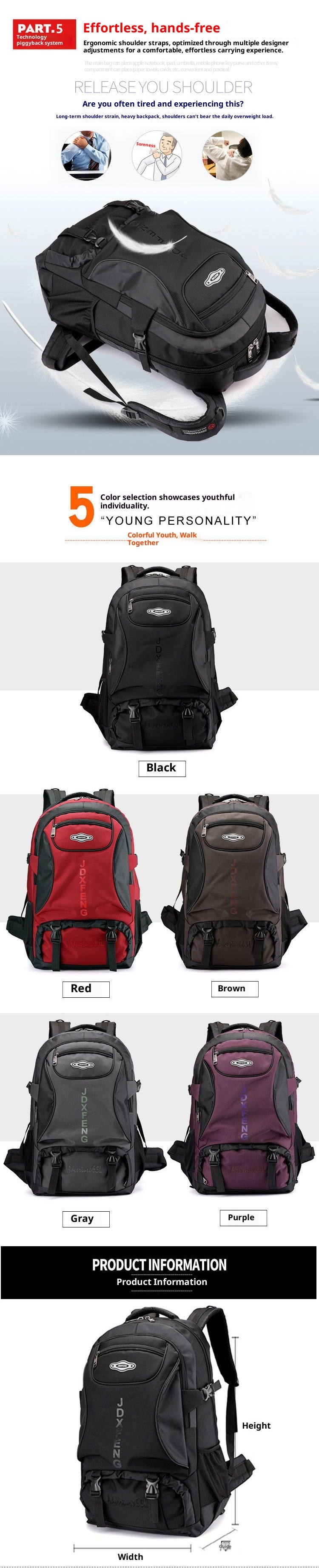 ActiveGo Outdoor Men Large Capacity Travel Casual Hiking Backpack Women Sports Waterproof Tourism Climbing Bag_voghion.com