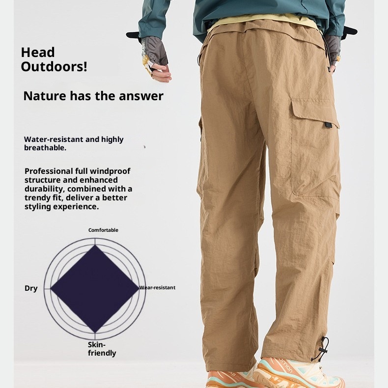 001 Mountain Style Outdoor Softshell For Men And Women, Windproof, Waterproof, Adjustable Long Loose Hiking Pants, Trendy_voghion.com