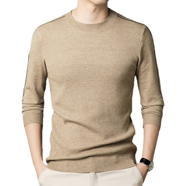boy Thin Long Sleeve Knitted Wool For Men, Spring And Autumn, Round Neck, Casual Versatile Stretchy Trendy Fashion Base_voghion.com