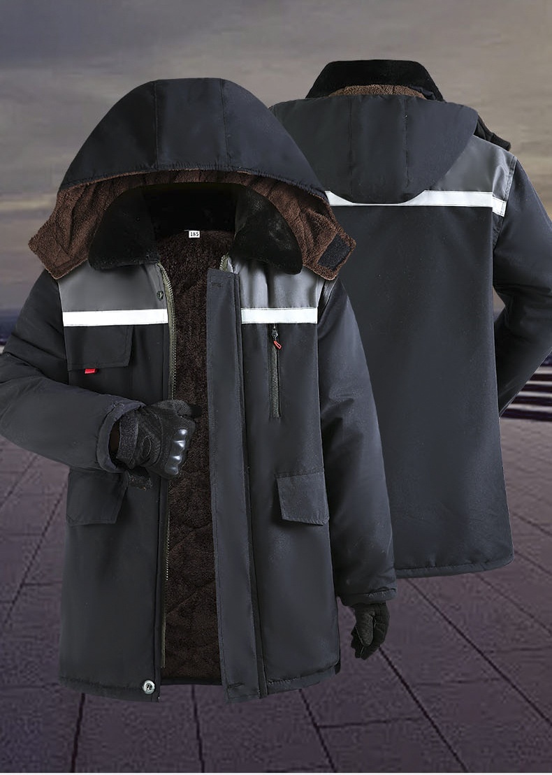 boy Reflective Strip Large Pocket Fleece Lined Thickened Warm Workwear Jacket Men's Wear-Resistant Windproof Waterproof_voghion.com