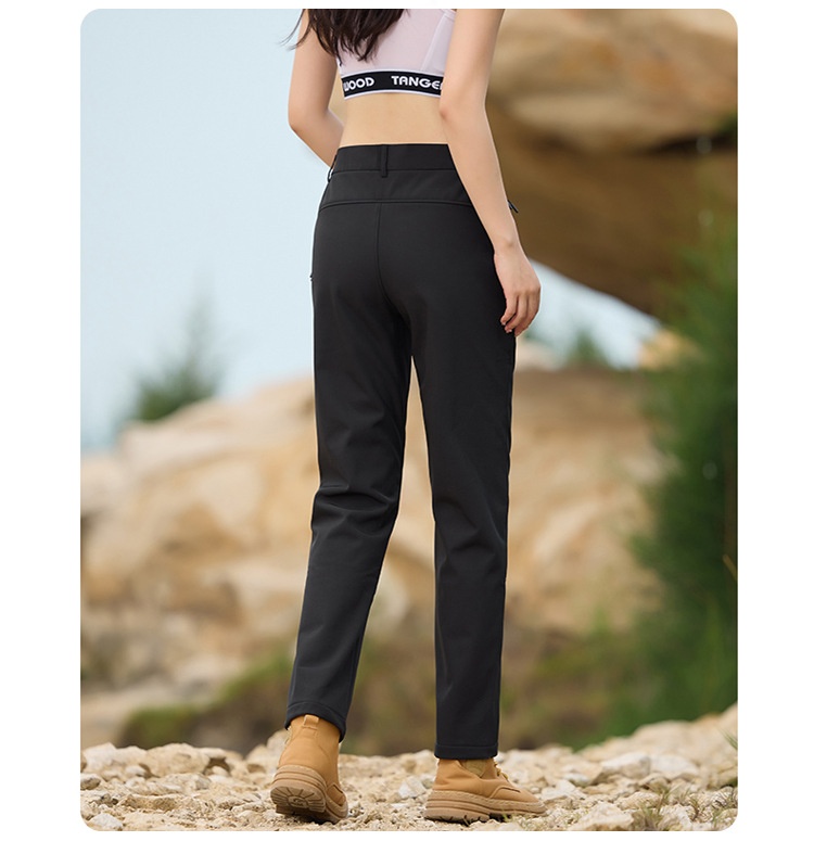 001 JHOD351624 Pantaloni dritti elasticizzati antivento impermeabili foderati in pile, spessi e caldi_voghion.com