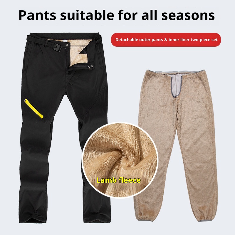 001 Herren Softshell Wanderhose, Outdoor-Hose, Damen Herbst Winter, gefüttert, dick, warm, locker, wasserdicht, Fleece-Skihose_voghion.com