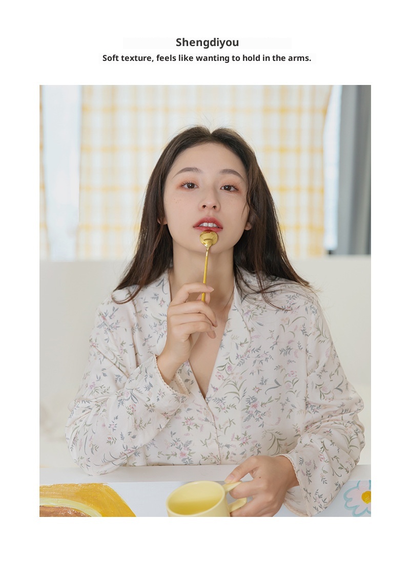 ChicShe Spanish O Marka Kadın İlkbahar Yaz Gül Uzun Kollu Vintage Küçük Çiçekli Pamuklu Rayon Pijama Takımı Kadınlar İçin_voghion.com