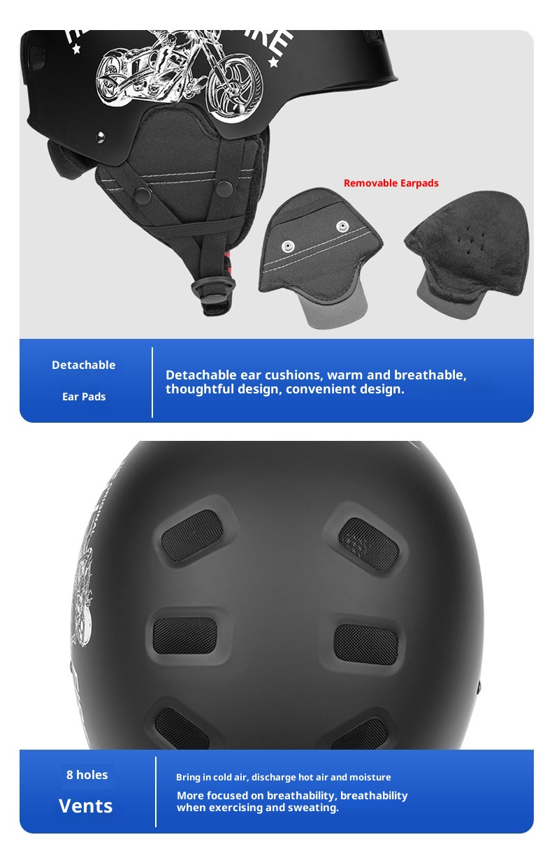 001 Skull Style Head-Mounted Ski Outdoor Adjustable Single And Double Board Sports Snow Helmet Anti-Collision Equipment_voghion.com