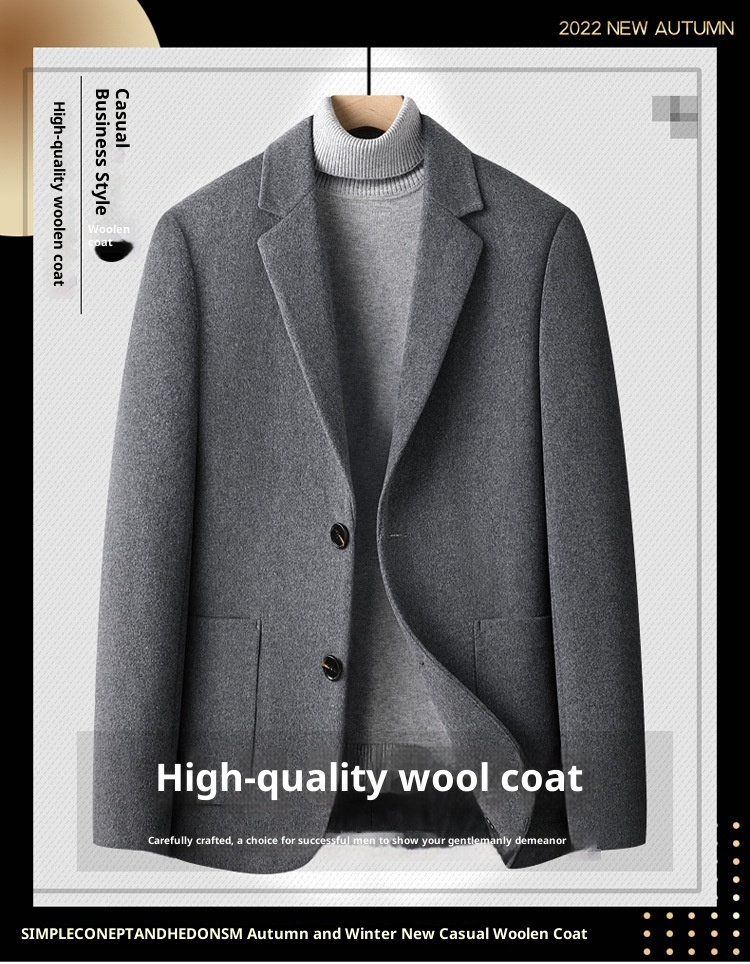 jongen Enkelzijdige kasjmierjas Herfst Winter Effen Kleur Korte Wollen Jas Herenpak Veelzijdig_voghion.com