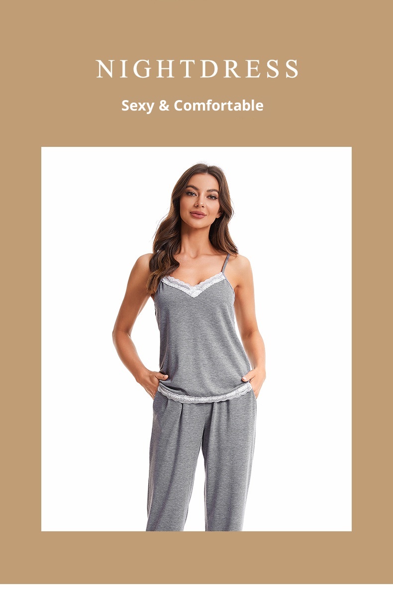 ChicShe Exclusive Cross-Border Women's Cotton Camisole Nightgown Three-Piece Set Homewear European And American Style_voghion.com