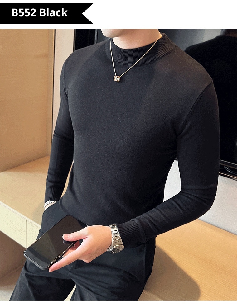 Herrenpullover, dick gefüttert, warm, für Herbst und Winter, halber Rollkragen, Strick, schmale Passform, Business-Hemd, Unterhemd_voghion.com