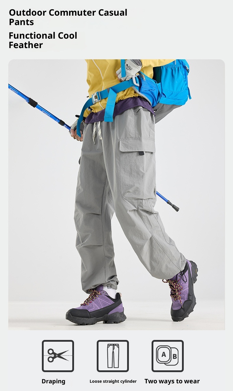 001 Mountain Style Outdoor Softshell For Men And Women, Windproof, Waterproof, Adjustable Long Loose Hiking Pants, Trendy_voghion.com