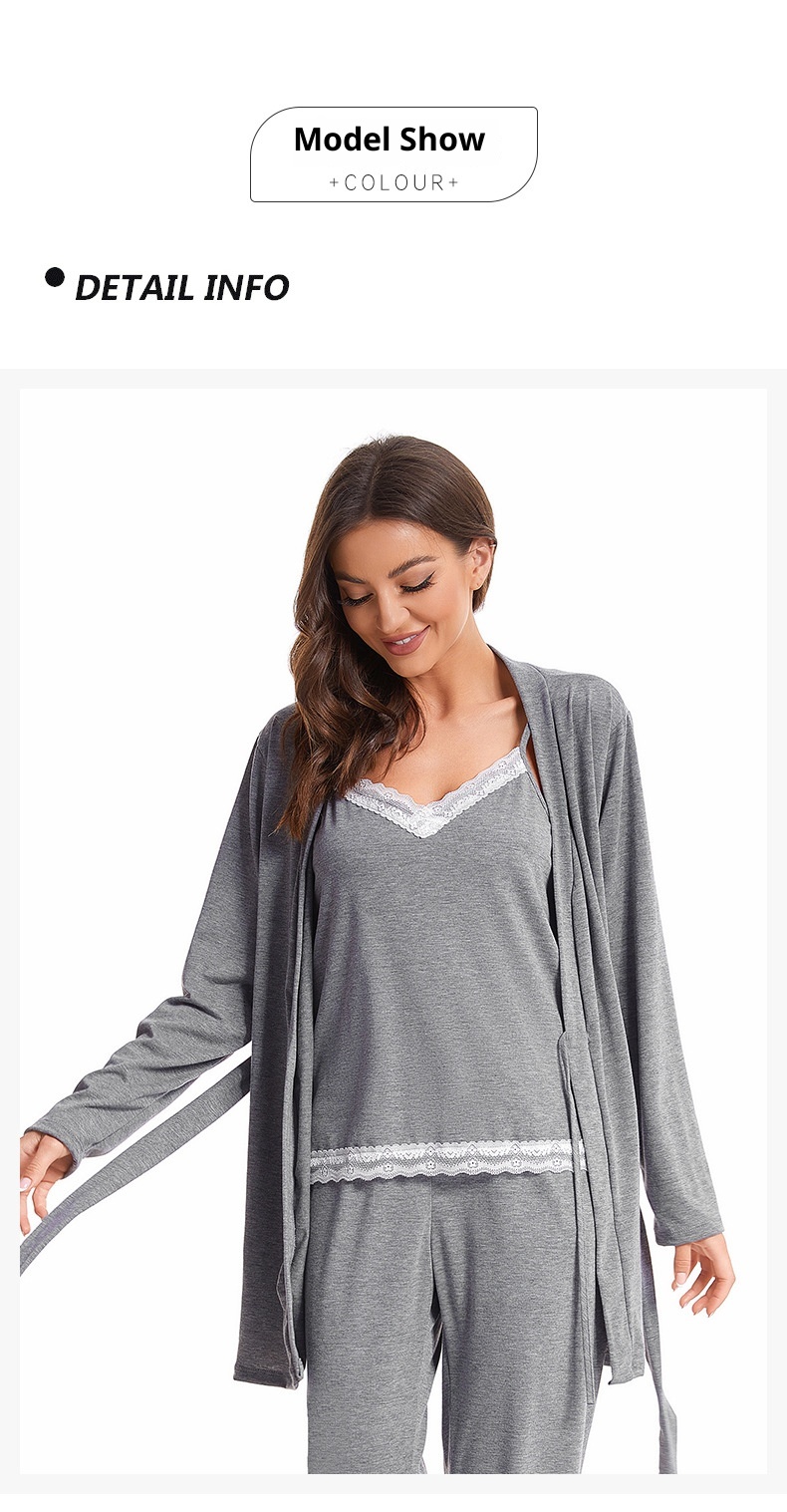 ChicShe Exclusive Cross-Border Women's Cotton Camisole Nightgown Three-Piece Set Homewear European And American Style_voghion.com