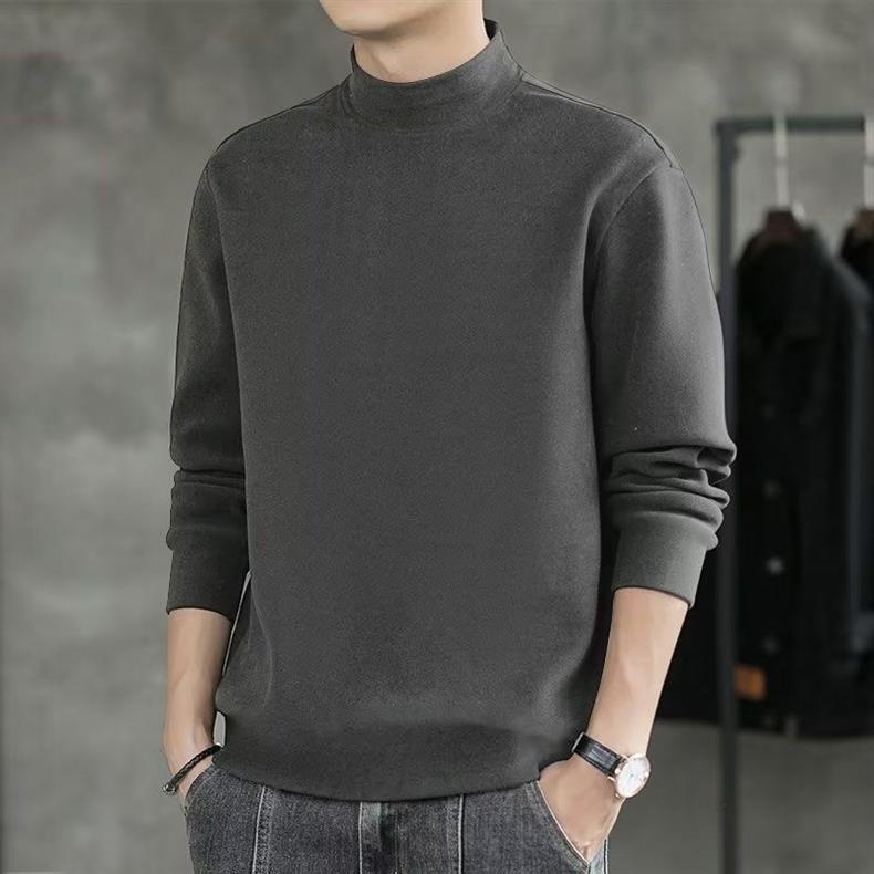 Thermofleece-Sweatshirt für Jungen, Herbst 2024, halbhoher Kragen, lockeres Langarmshirt, wärmendes Basic-Shirt, Herren-Jugendtrend_voghion.com