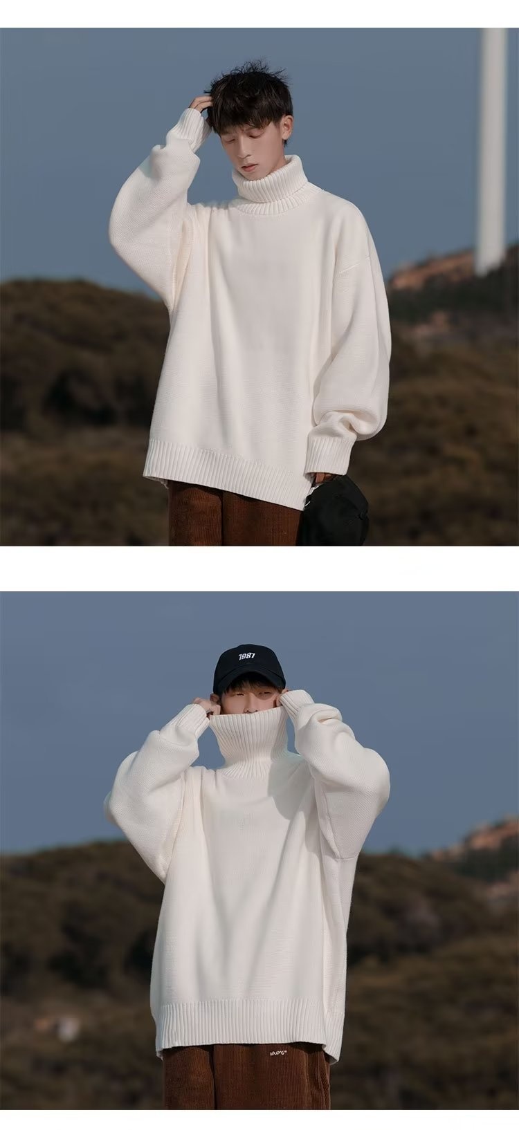 boy Turtleneck For Men Winter New Style Lazy High-End Feel Men's Base Shirt Thick Loose Inner Knitted Sweater_voghion.com