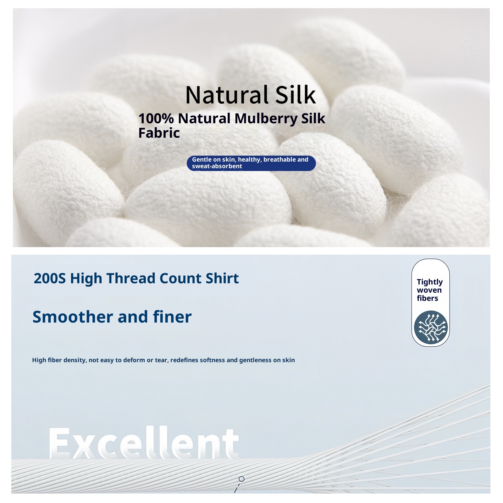 ForMen DP Bügelfreies, leichtes und hochwertiges Business-Casual-Hemd aus Maulbeerseide mit blauen Streifen, 200 Fäden pro Zoll._voghion.com