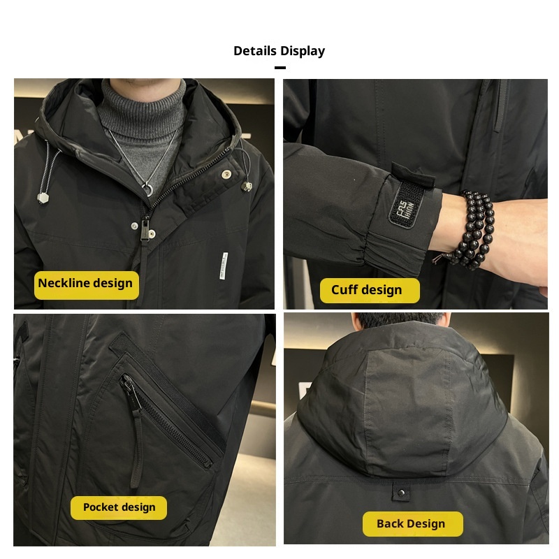 boy Padded Thickened Autumn Winter New Hooded Workwear Jacket Men's Coat Trendy Casual Windbreaker Warm_voghion.com