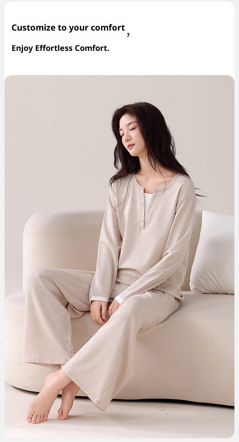 ChicShe 2025 New Women's Pajamas With Chest Pads Modal Cotton Long Sleeve Spring And Autumn Simple Homewear Set_voghion.com