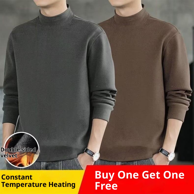 Thermofleece-Sweatshirt für Jungen, Herbst 2024, halbhoher Kragen, lockeres Langarmshirt, wärmendes Basic-Shirt, Herren-Jugendtrend_voghion.com