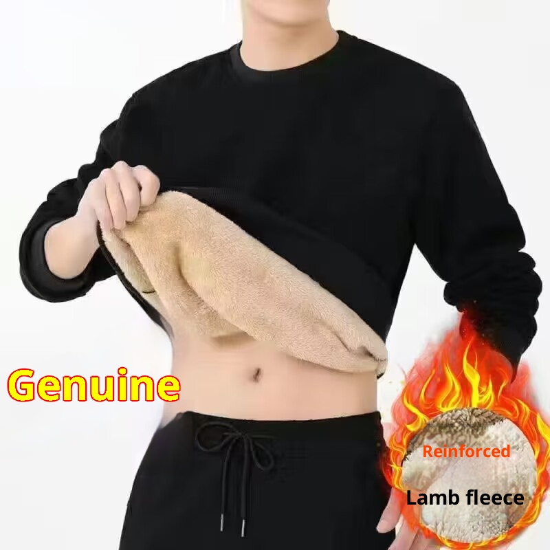 Felpa termica in lana di agnello per uomo, girocollo versatile, taglie forti, foderata in pile, ispessita, nuovo stile autunno inverno,_voghion.com