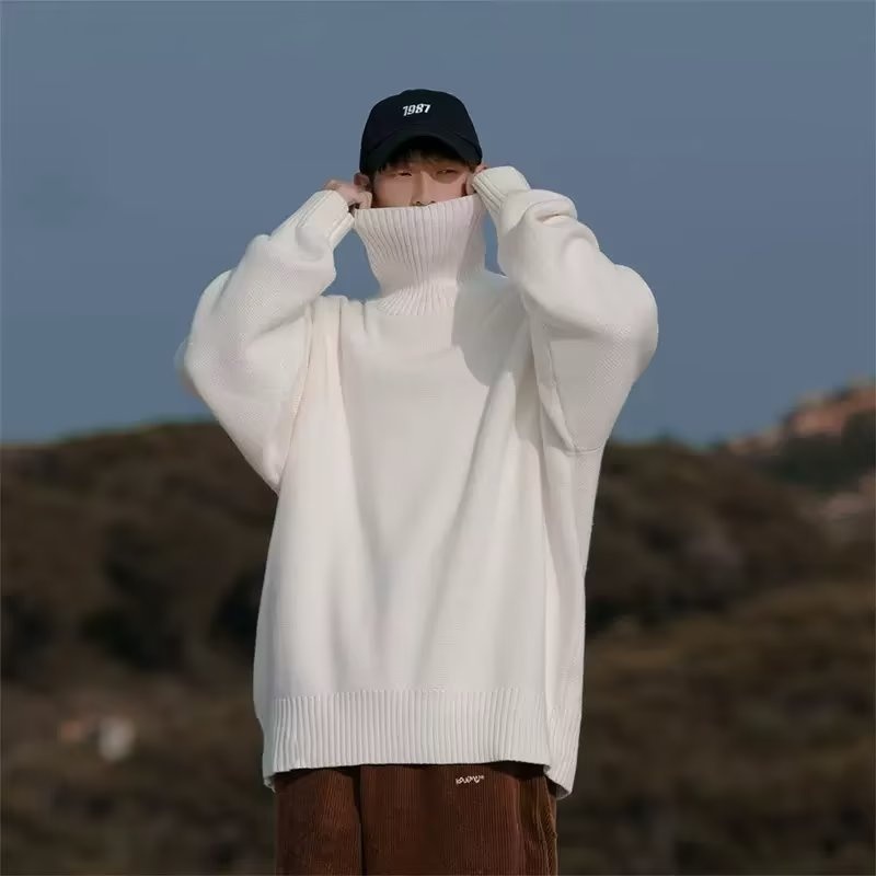 boy Turtleneck For Men Winter New Style Lazy High-End Feel Men's Base Shirt Thick Loose Inner Knitted Sweater_voghion.com