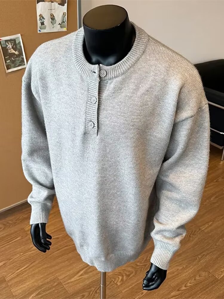 boy 2025 Henry Collar Spring Casual Inner Layer Base Shirt American Cool Men's Knitted Sweater Autumn And Winter Style_voghion.com