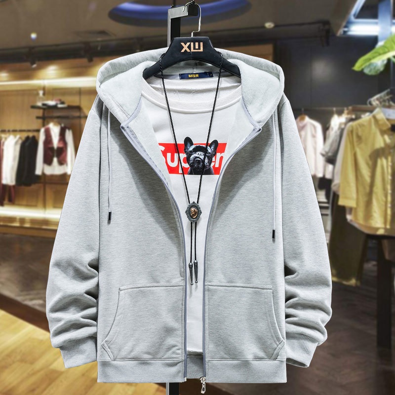 boy Boy New Autumn Winter Plus Size Zipper Hoodie For Men, Fleece-Lined Loose Cardigan, Men's Hooded Sweatshirt Jacket_voghion.com