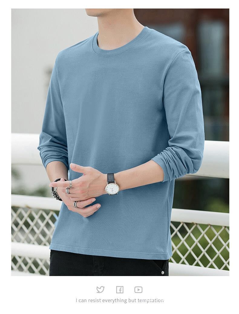 Maglietta a maniche lunghe primaverile e in puro cotone per uomo, scollo tondo, maglietta di base sottile, strato interno, felpa di alta qualità,_voghion.com