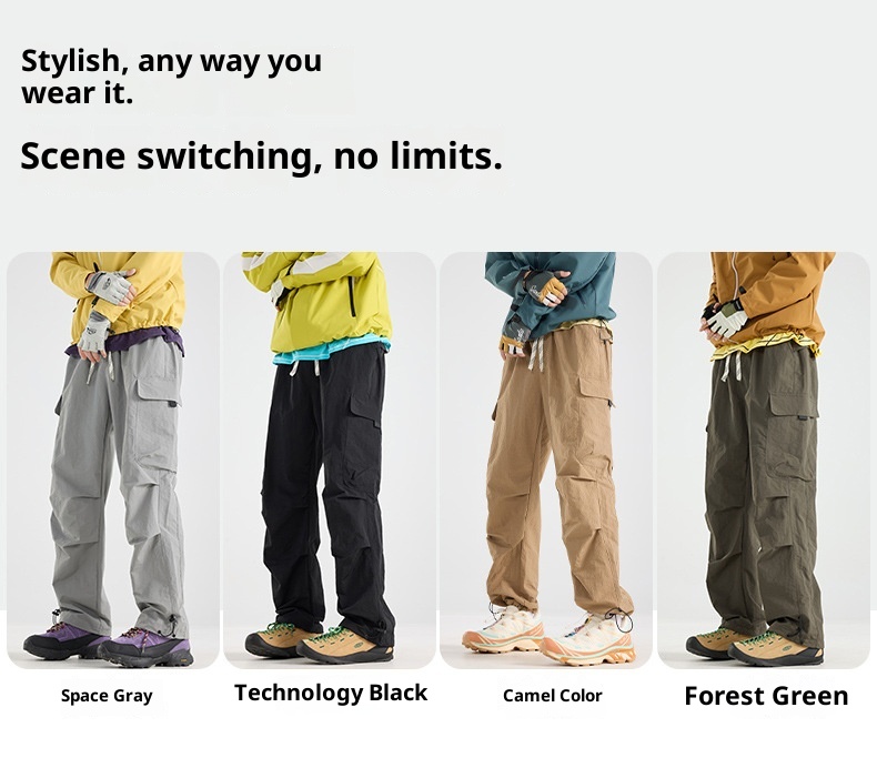 001 Mountain Style Outdoor Softshell For Men And Women, Windproof, Waterproof, Adjustable Long Loose Hiking Pants, Trendy_voghion.com