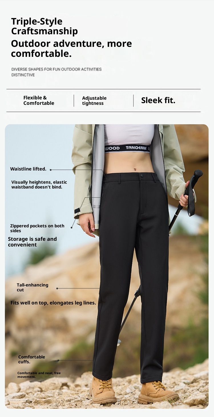 001 JHOD351624 Pantaloni dritti elasticizzati antivento impermeabili foderati in pile, spessi e caldi_voghion.com