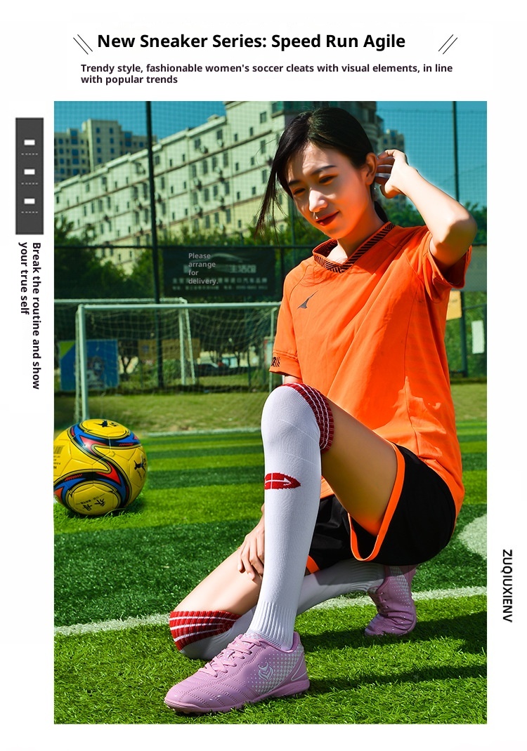 ShoeGlobe Children's For Girls, Korean Style Studded Shoes, New Boys And Girls Pink Soccer Training Shoes With Broken Studs_voghion.com