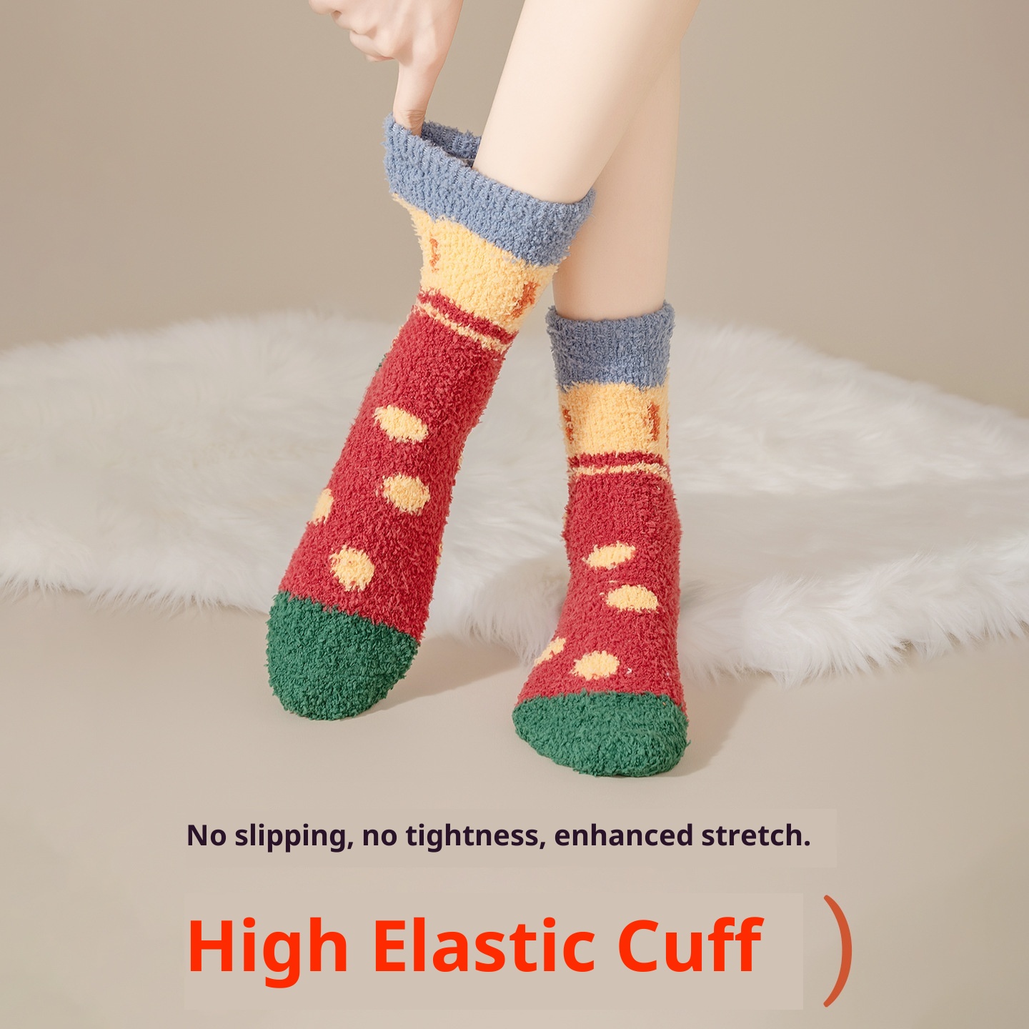 Lillian Christmas Socks For Women, Thickened Coral Fleece Warm Mid-Calf, Autumn And Winter Fleece-Lined Sleep Non-Slip Floor_voghion.com