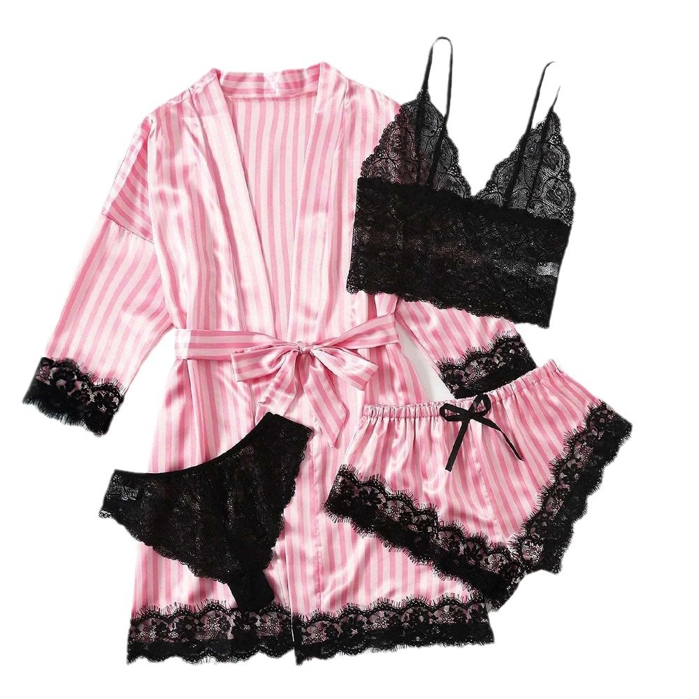 ChicShe European And American Sexy Lingerie Cross-Border Trade Women's Pajamas Four-Piece Plus Size Nightgown Camisole Set_voghion.com