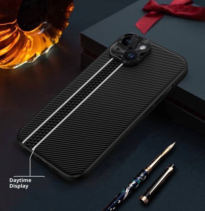 Custodia in fibra di carbonio TechGlobe Business per iPhone 15 Plus con strisce fluorescenti, custodia in pelle per iPhone 14 Pro Max, 13 XR_voghion.com
