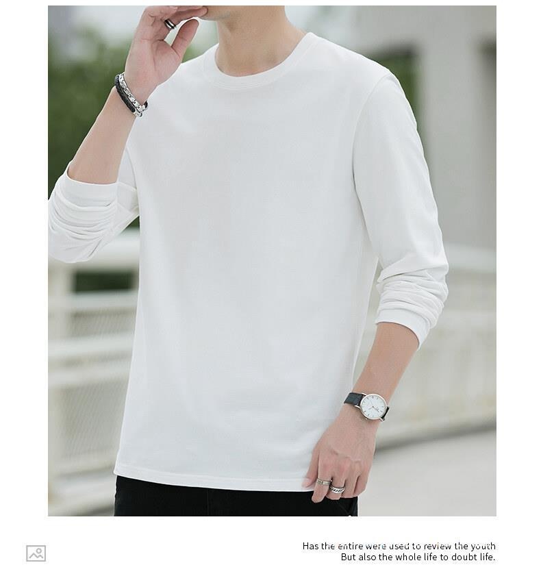 Maglietta a maniche lunghe primaverile e in puro cotone per uomo, scollo tondo, maglietta di base sottile, strato interno, felpa di alta qualità,_voghion.com