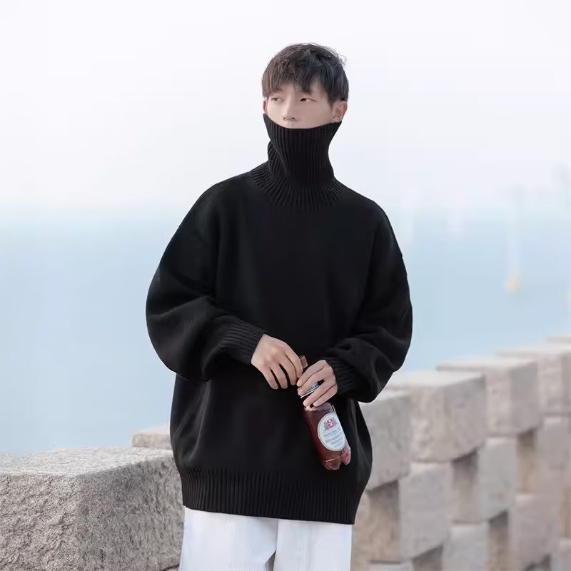 boy Turtleneck For Men Winter New Style Lazy High-End Feel Men's Base Shirt Thick Loose Inner Knitted Sweater_voghion.com