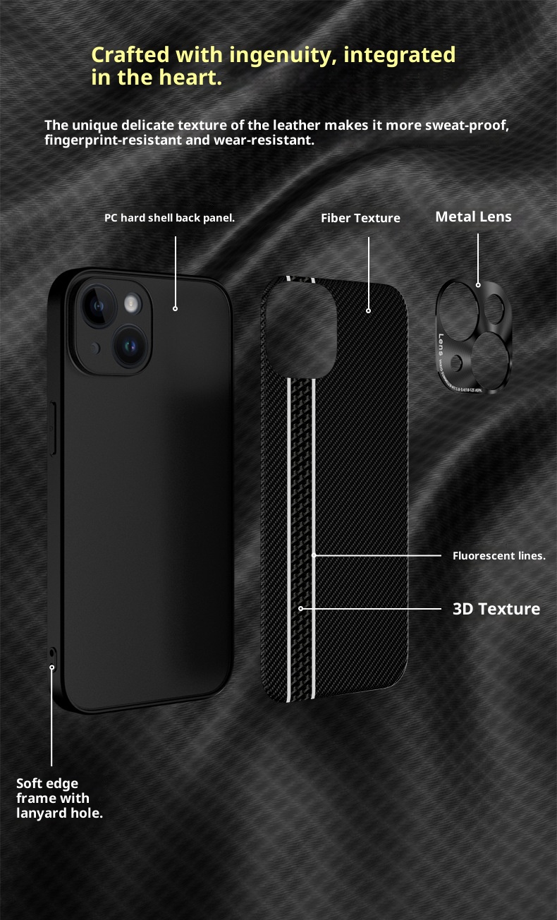 Custodia in fibra di carbonio TechGlobe Business per iPhone 15 Plus con strisce fluorescenti, custodia in pelle per iPhone 14 Pro Max, 13 XR_voghion.com