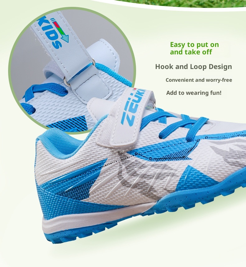 ShoeGlobe Zhizu Brand Soccer Children, No-Tie Shoelaces, Buckle TF Rubber Sole, Artificial Turf Training Shoes For Primary And_voghion.com