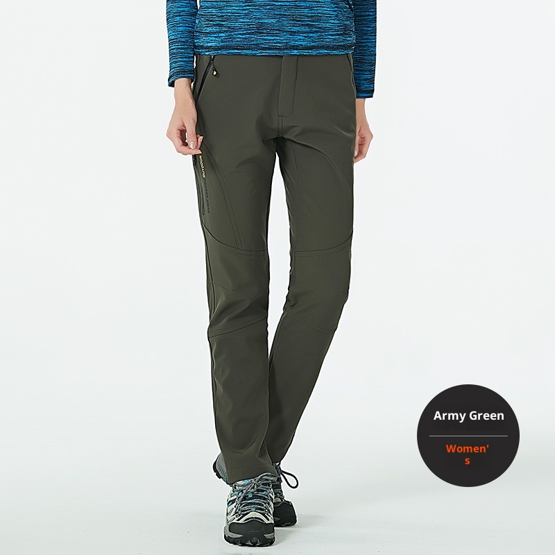 001 Soft Shell Softshell Men Women Fleece-Lined Ski Thickened Warm Outdoor Fleece Hiking Pants_voghion.com