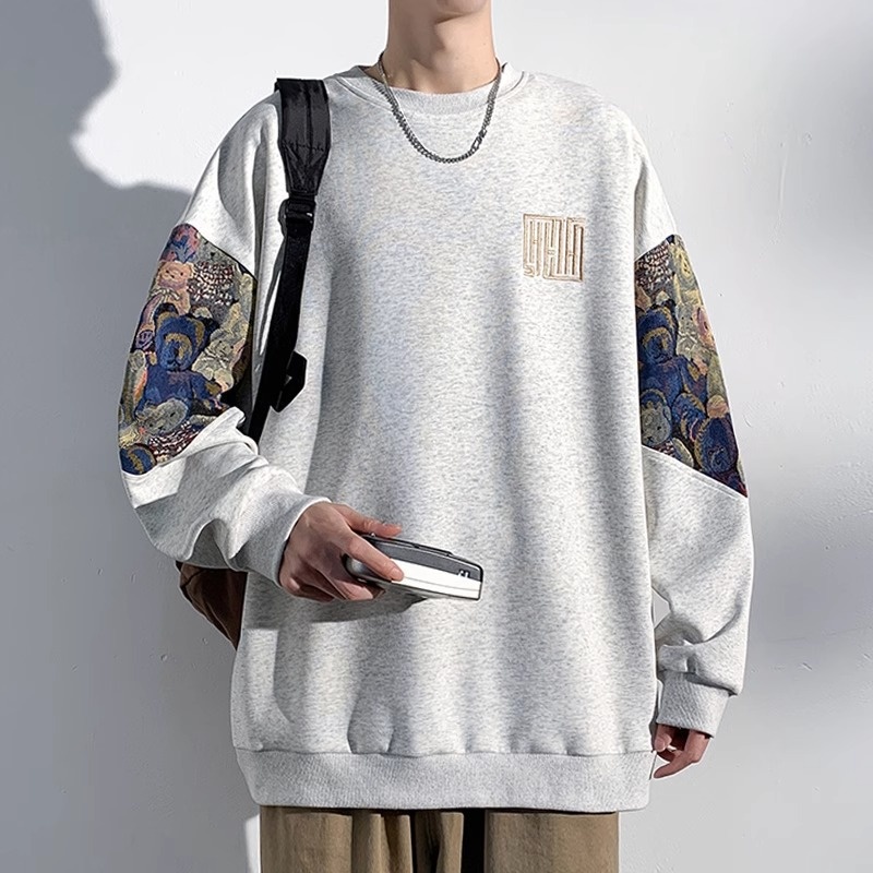 boy Embroidered Chinese Style Sweatshirt Long Sleeve T-Shirt Men's Spring Autumn 2023 New Pullover Trendy Brand Crew Neck_voghion.com