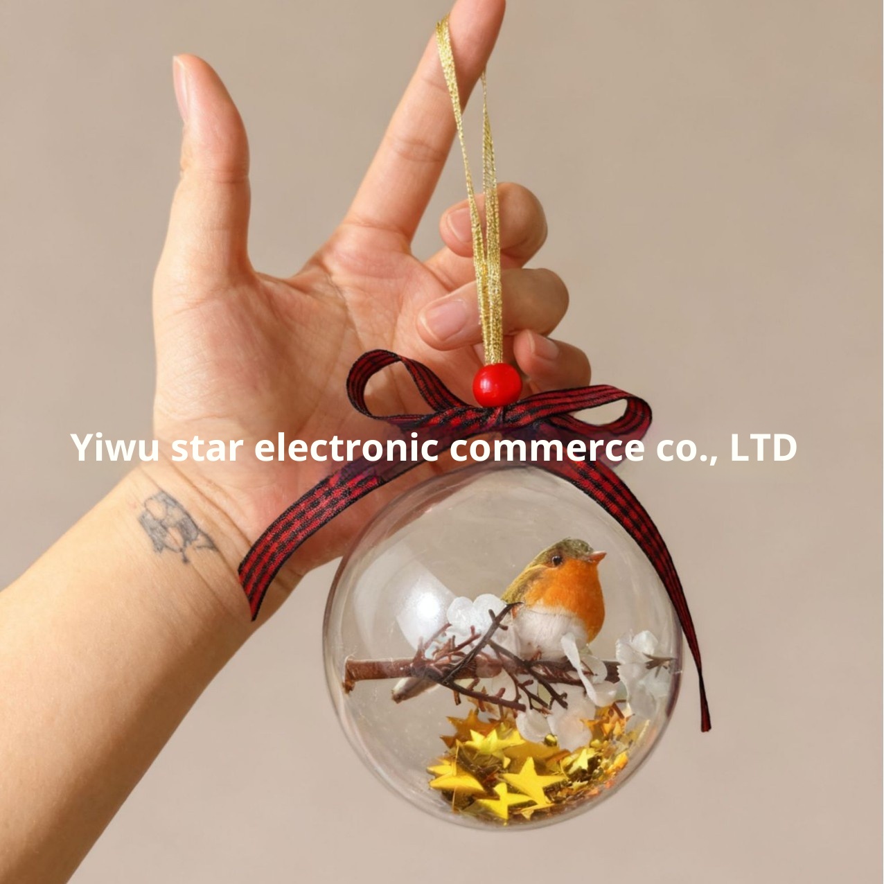 Lillian Cross-Border Tree Ornaments Transparent 3D Red Simulation Robin Bird Decoration Ball Christmas_voghion.com