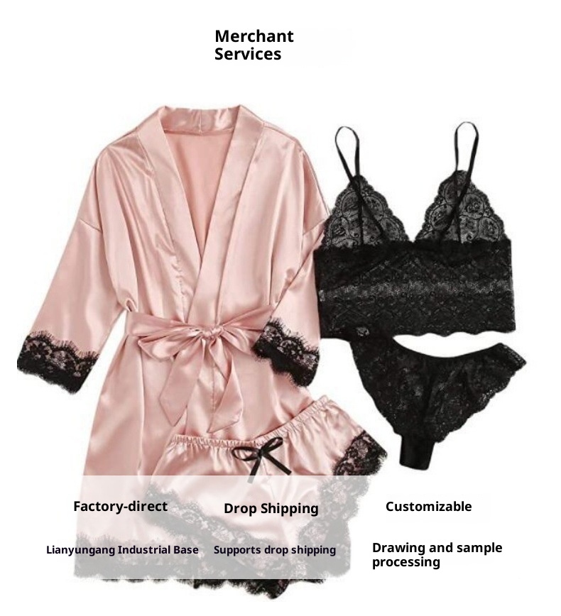 ChicShe European And American Cross-Border Trade Women's Pajamas Four-Piece Plus Size Nightgown Camisole Set Outerwear Homewear_voghion.com