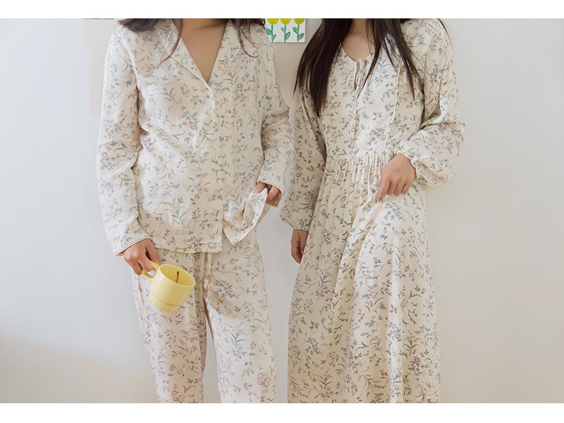 ChicShe Spanish O Marka Kadın İlkbahar Yaz Gül Uzun Kollu Vintage Küçük Çiçekli Pamuklu Rayon Pijama Takımı Kadınlar İçin_voghion.com