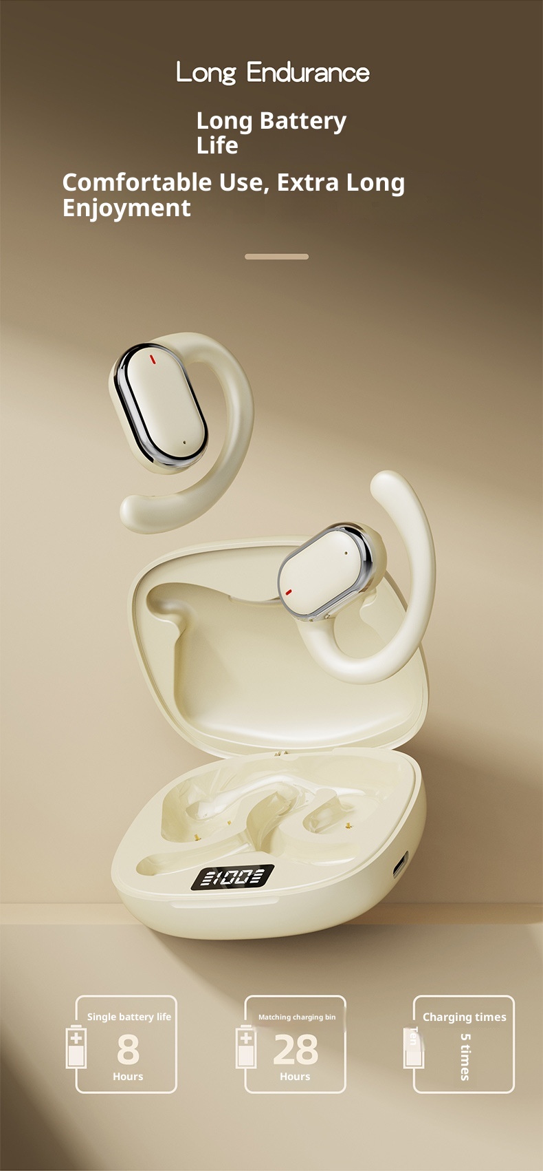 Écouteurs Bluetooth sans fil 3c Cross-Border X93, réduction de bruit, sans oreillette, grande autonomie, modèle OWS Private One_voghion.com