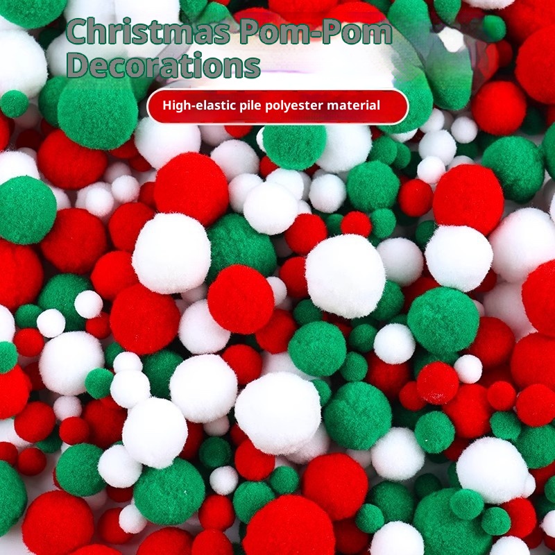 Kit de decoración navideña para árbol de Navidad Lillian Red Green White para niños: pompones hechos a mano, material adhesivo creativo._voghion.com