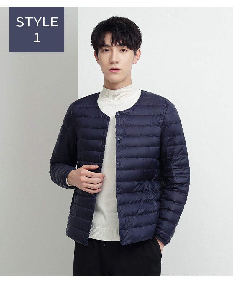 boy Lightweight Jacket Men's Short Style Autumn Winter New Collarless Liner Plus Size Inner Wear Base Layer Round Neck White_voghion.com