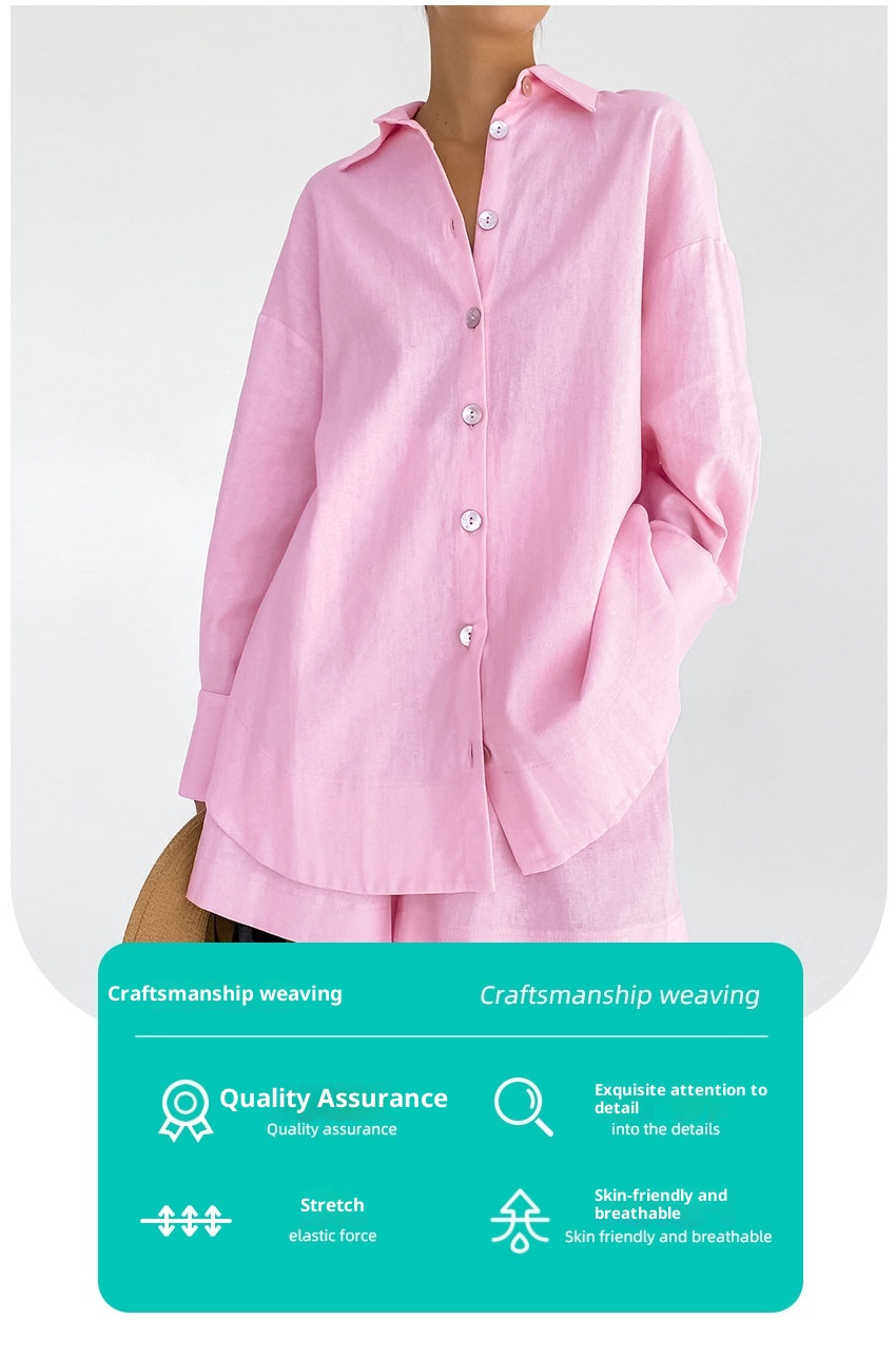 ChicShe 2024 Pigiama estivo a maniche lunghe europeo e americano all'ingrosso in cotone e lino da donna, moda ampia transfrontaliera_voghion.com