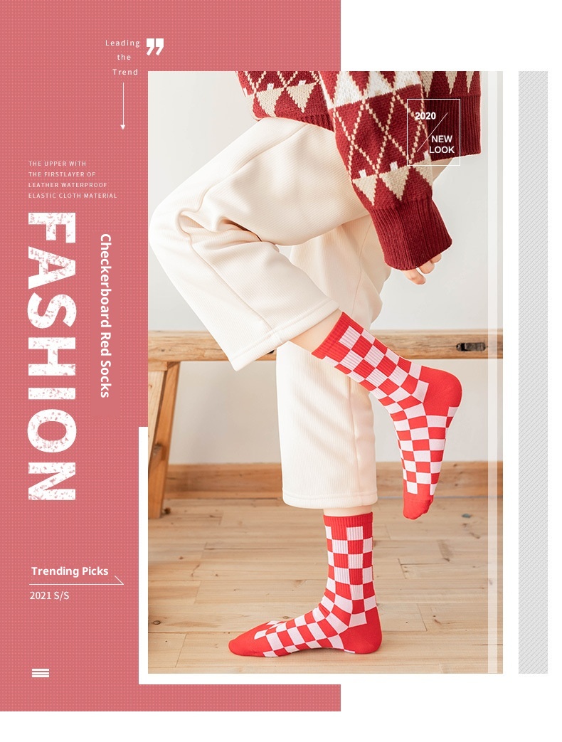 Lillian Socken für Damen, Wadenhoch, im Ins-Stil, Neujahr, Herbst und Winter, Weihnachten, Sternzeichen-Jahr, rote Hochzeitspaarsocken_voghion.com