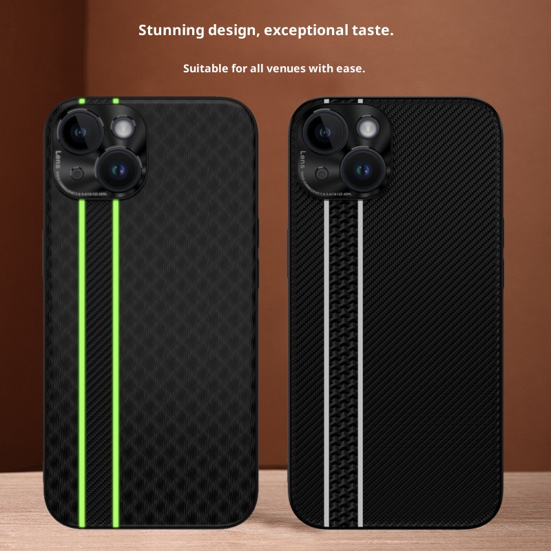 Custodia in fibra di carbonio TechGlobe Business per iPhone 15 Plus con strisce fluorescenti, custodia in pelle per iPhone 14 Pro Max, 13 XR_voghion.com