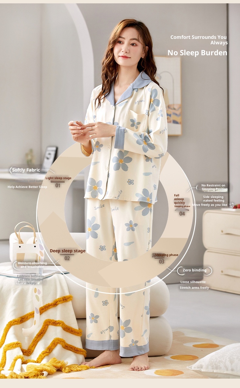 Pigiama ChicShe 100% cotone, primavera e autunno, cardigan a maniche lunghe, caldo abbigliamento da casa, comodo, morbido, vestibilità ampia, da donna._voghion.com