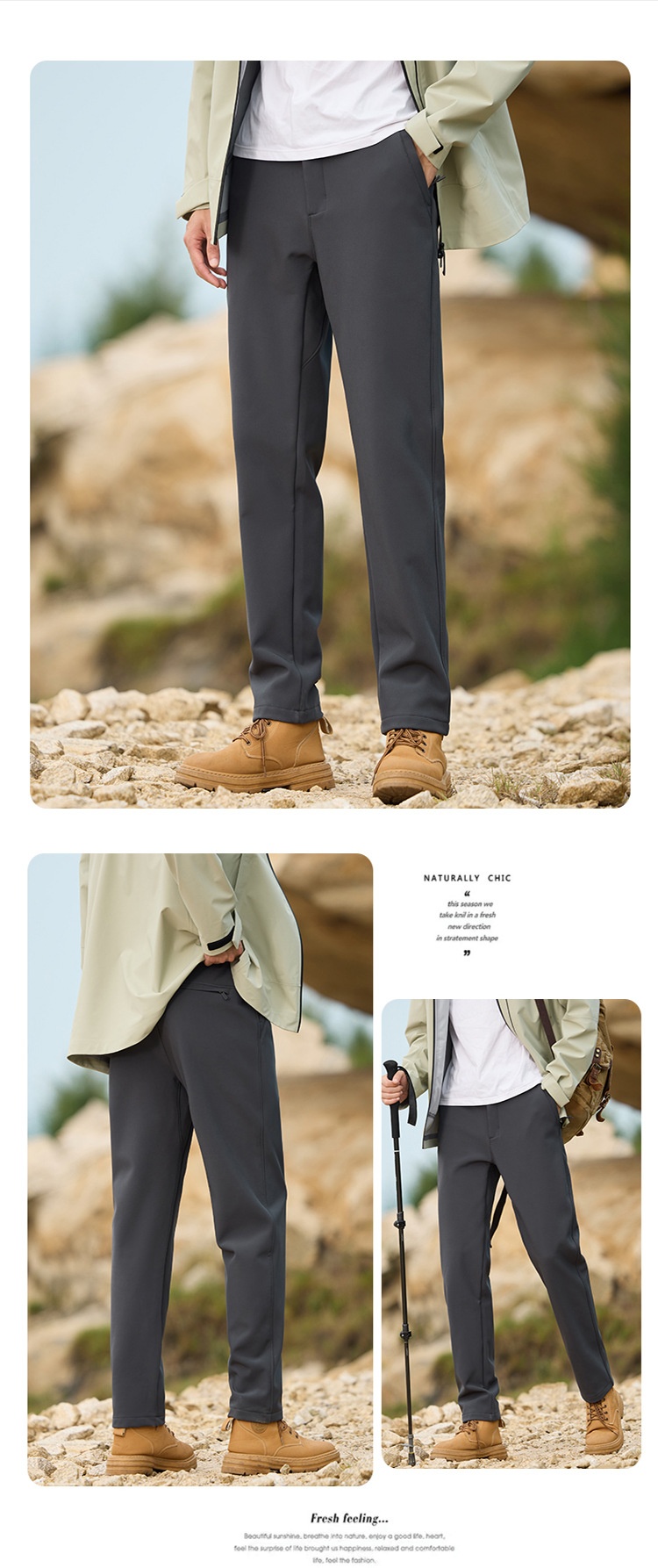 001 JHOD351624 Pantaloni dritti elasticizzati antivento impermeabili foderati in pile, spessi e caldi_voghion.com