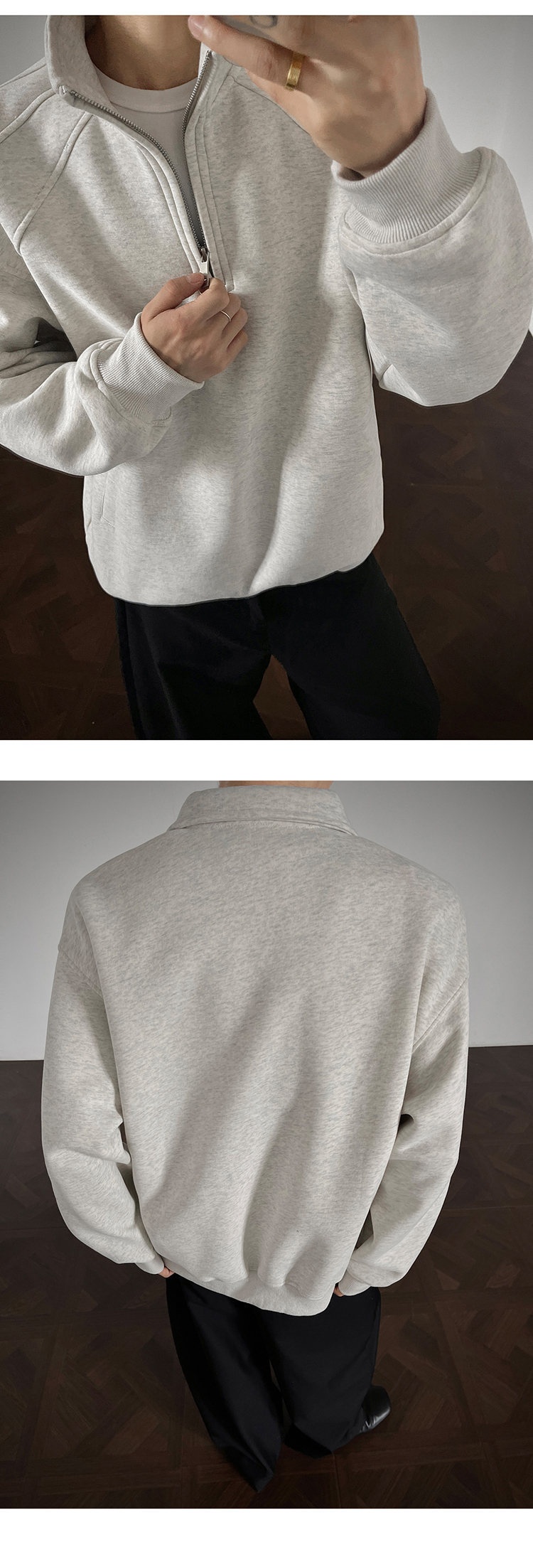 Herren-Sweatshirt im amerikanischen Retro-Stil mit halbem Reißverschluss und Stehkragen, locker geschnitten, Herbst 2025, Modell Heavy Loose Couple Jacket_voghion.com